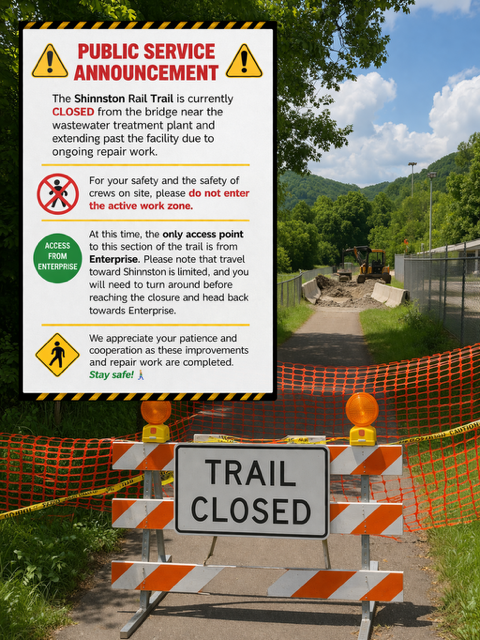 Image for announcement: The Shinnston Rail Trail is currently closed 